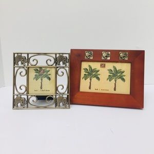 NEW 2 Photo Frames Elephant Animal  Wood Brass am